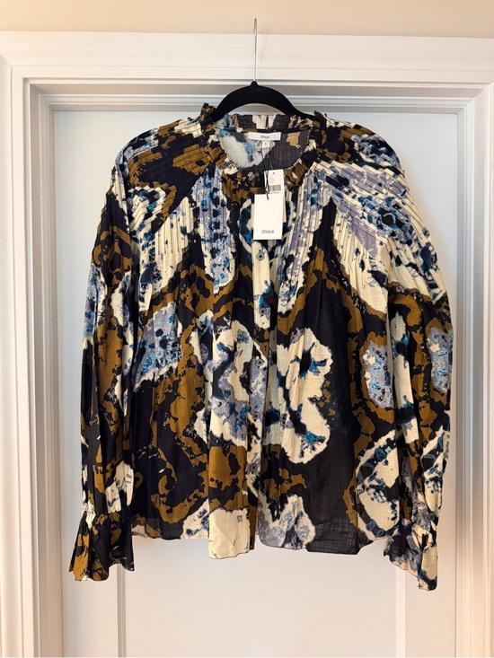 By Anthropologie Tops - NWT Anthropologie Othilia Blouse Size L Abstract Batik Print Pintuck Ruffle $158